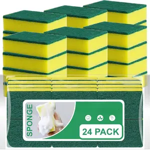 24 Pack Kitchen Cleaning Sponges,Scrub Sponges,Non-Scratch Scrub Dish Sponge Safe on Non-Stick Cookware,Stink-Free Cleaning Supplies for Pots, Pans