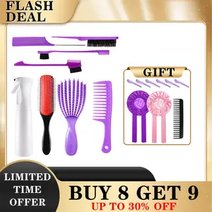 【New Year】18 Counts Hair Styling Tool Set for Straight Curly All Hair Types Wet Dry Hair Adults Children Purple Brush Comb Set