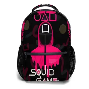 17" Squid Game Full-Print Backpack - Waterproof & Machine-Washable with Reinforced Base, Padded Adjustable Straps, 4-Pocket Storage for Tech, Essentials & Outdoor Gear