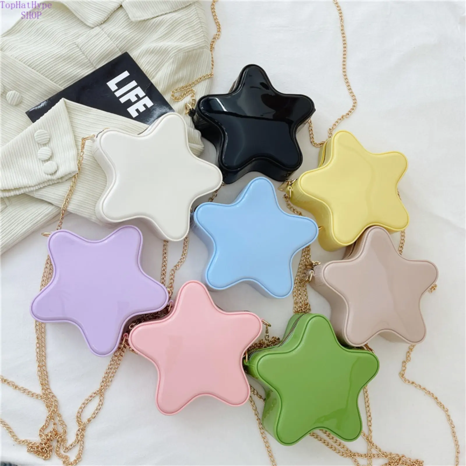 Women's 2026 Trendy Star-Shaped Jelly-Like Hard Shell Crossbody Bag, Cute Glossy Finish Purse with Chain Strap, Lightweight Portable Mini Shoulder Bag for Casual Use, Parties