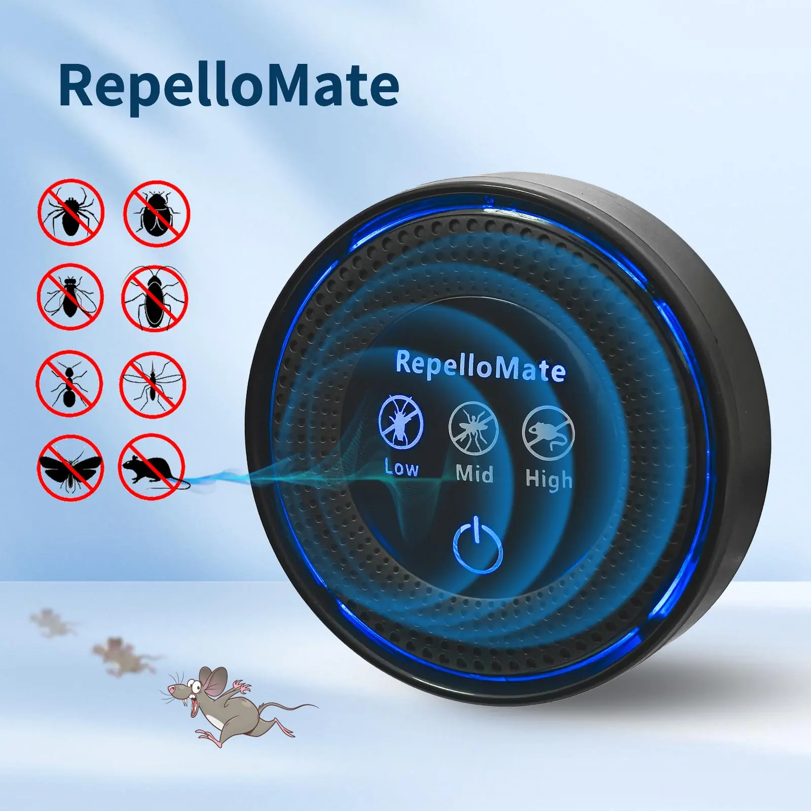 RepelloMate Ultrasonic Pest Repeller Plug-In, Indoor Electronic Device with 3 Modes, Chemical-Free Household Use