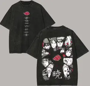 "Naruto Fan Merch Akatsuki Graphic Tee - Vintage Wash Oversized Streetwear Anime Apparel Acid Wash Manga T-Shirt Aesthetic Top"