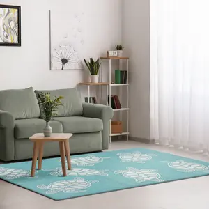 Lush Decor CAPRI Indoor/Outdoor Handmade Synthetic Blend Durable Area Rug - Transitional Geometric Casual Beach Colorful  (Turtle)