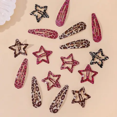 Leopard & Star Design Fun Hair Clips, Hair Decor, Casual, Versatile and Fashion Hair Accessories for Women, Simple Style Hair Clip for Daily Wear, Barrettes Hair Clips, Hair Clip Set, Hair Style Accessory, Hairclips