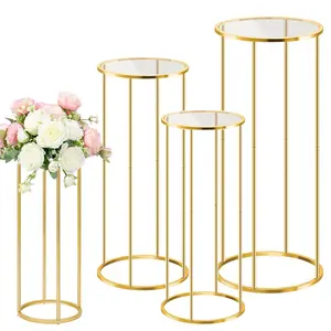 3Pcs Cylinder Stands for Party Gold Metal Cylinder Display Holder Cake Flower Plants Pedestal Stand Event Wedding Birthday Party Decoration Smooth Ornaments