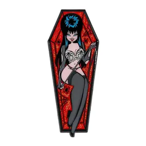 Elvira Spider Coffin Glitter Enamel Pin