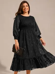 Ever-Pretty Plus Size Long Sleeve Round Neckline Chiffon Wedding Guest Dress