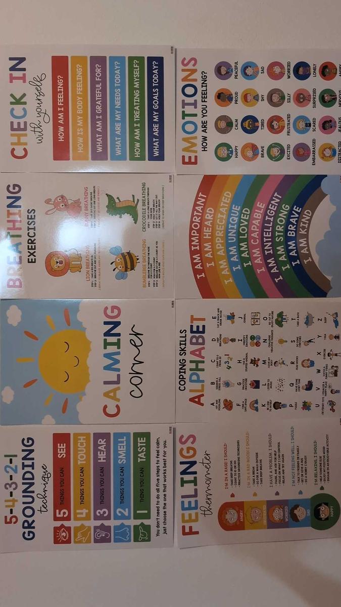 Item: 12 colorful calming posters (10x14 inches)