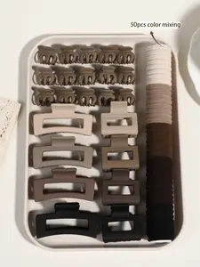 73pcs autumn and winter all-match hair clip | hair ring set, simple style milk tea lady hair accessories set, large/small hair clip lady daily wear, commuting, photography, home all-match school supplies