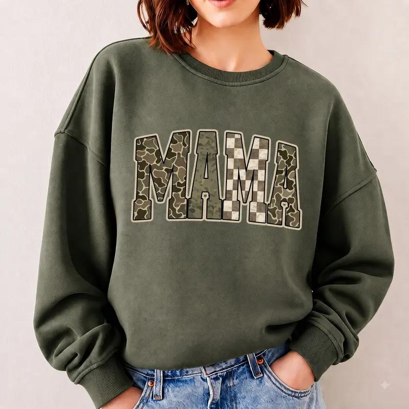 Hunting Mama Camo Western Sweatshirt, Hunting Wife Distressed Varsity Cowboy Tee, Camouflage Checkered Shirt, Camo Cozy Season Hoodie For Her For Him