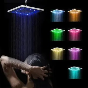 Zhang Ji 8 Inch Stainless Steel LED Waterfall Shower Head Bathroom Square 20cm Big Panel Rainfall Showerhead Ceiling Mounted