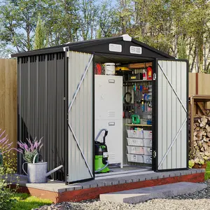 Aoxun Outdoor Storage Shed, Metal Garden Tool Shed with Sloping Roof & Lockable Door, Weather Resistant Patio Backyard Storage Organizer for Tools, Lawn Care Equipment and Accessories