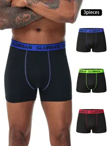3pcs Pack Men's Boxer Briefs, Casual Plain Design, Comfortable & Breathable Fabric, Ideal for Daily Wear, Perfect Gift for Him