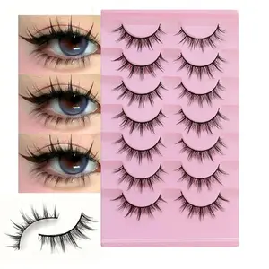 Fluffy False Eyelashes, 7 Pairs Wispy Natural Curling Eye Makeup Strip Lashes, Full Volumized False Eyelashes, Fake Lashes