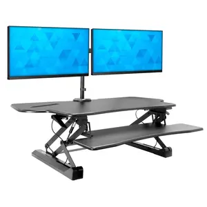 Mount-It! Extra Wide Standing Desk Converter with Dual Monitor Mount Ergonomic Home Office Computer Desk 47" x 23" Gas Spring Lift Mechanism Height Adjustable Dual Monitor Arm