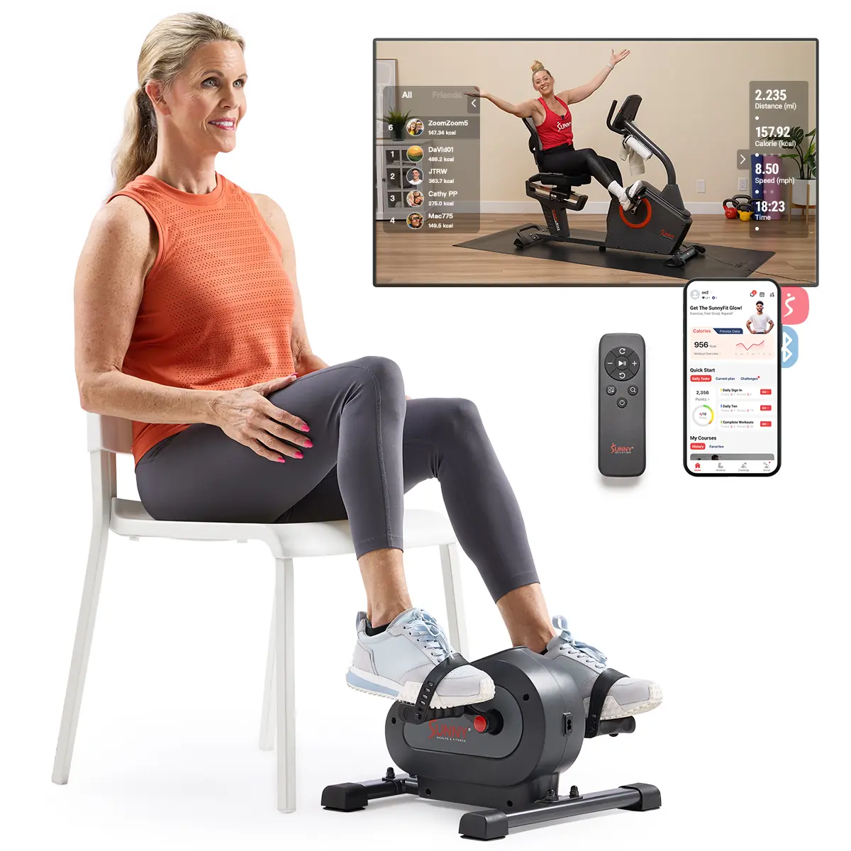 Sunny Health & Fitness Motorized Mini Exercise Bike with 18 Speed Levels & Remote Control for Home Workouts Seniors Rehabilitation Underdesk Compact Portable