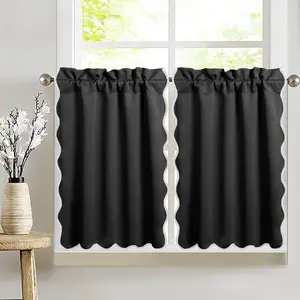 HIG 2 Panels Scalloped Half Curtain with blackout for Kitchen