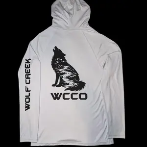 Grey Wolf Creek UPF 44+ Performance Hoodie with Wolf Design and WCCO Logo for Outdoor Activities