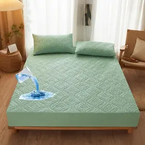 Solid Color Waterproof Mattress Protector Set, 3 Counts/set Including 1 Count Fitted Sheet & 2 Counts Pillowcase, Bedding Supplies for Home Bedroom Hotel, Waterproof Mattress Cover