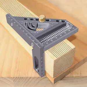 2-in-1 Carpentry Square & Triangle Ruler Combination Set, 3D Multi-angle Framing Square Protractor with Angle Positioning Dowel Pin & T-square Scribing Holes