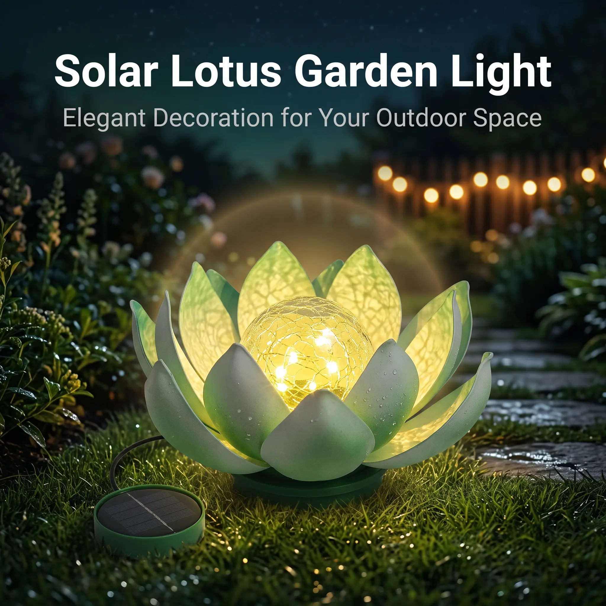 Solar Powered Crackle Ball LED Outdoor Lantern, Waterproof Globe Lamp with Solar Sensor, Auto-Dusk Light-Up for Garden, Yd, Landscape Decoration (Home Improvement Lighting)