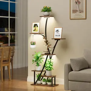 POZILAN Plant Stand Indoor with Grow Light, 7 Tiered Plant Shelf Indoor, 59" Tall Corner Plant Stands for Indoor Plants Display Rack Holder, Lighted Plant Stand for Balcony, Living Room，Patio