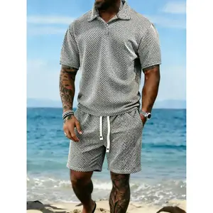 Summer Ready Men's Striped Two-Piece Set| Lightweight Breathable Polo & Shorts for Daily & Outdoor
