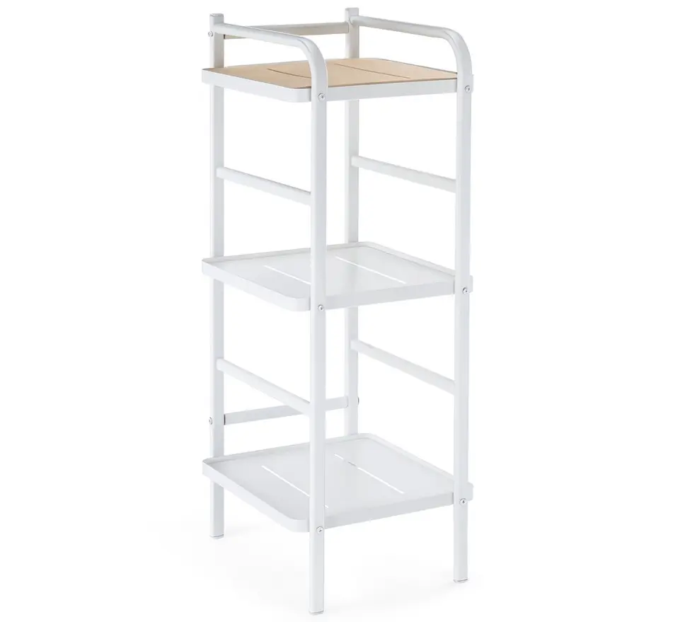 Home Zone Living 3-Tier Freestanding Storage Organizer - Bamboo Accent, Steel Frame, Rectangle Kitchen Metal Shelf Racks, Vertical Space-Saving, White, with Assembly Guide & Anti-Tips Feature, Kitchen Shelf, Space-Savers
