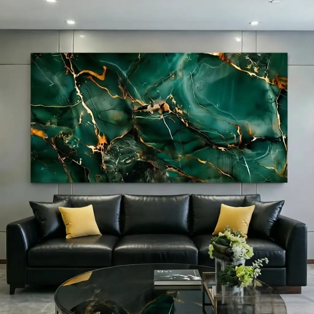 1 Framed Canvas Painting - Marble Canvas Art - Emerald Green and Gold Textured Wall Decor for Living Room or Bedroom, Elegant Abstract Design, Bedroom Wall Art |   Modern Abstract Art |   Vibrant Artwork, Wall Art Decor