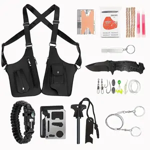 Adjustable Leather Double Shoulder Armpit Bag with Survival Gear Kit for Men, Tactical Chest Bag EDC Set, Outdoor Emergency Tools, Camping Hiking Essentials, Unique Gift for Him Boyfriend Husband