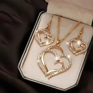 3-Piece Interlocking Heart Birthstone Necklace Set for Couples, Unisex Alloy Jewelry, Exquisite Jewelry Gift for Valentine’s Day & Anniversaries, Trendy Daily Wear Accessory for Men & Women