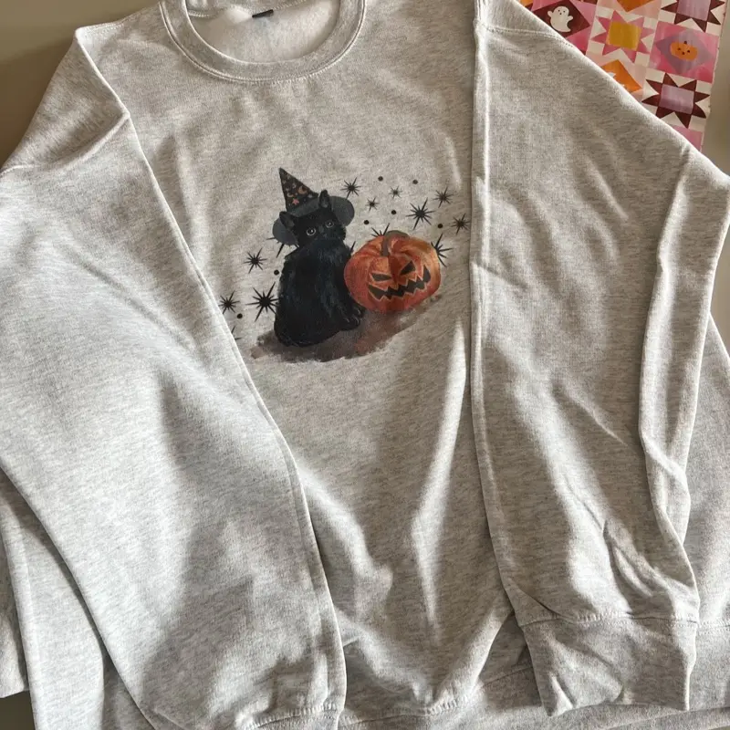 Spooky Cat Crewneck - Vintage Wash Halloween Spooky Season Crewneck Cotton Polyester Womenswear Comfort Costume Hoodie