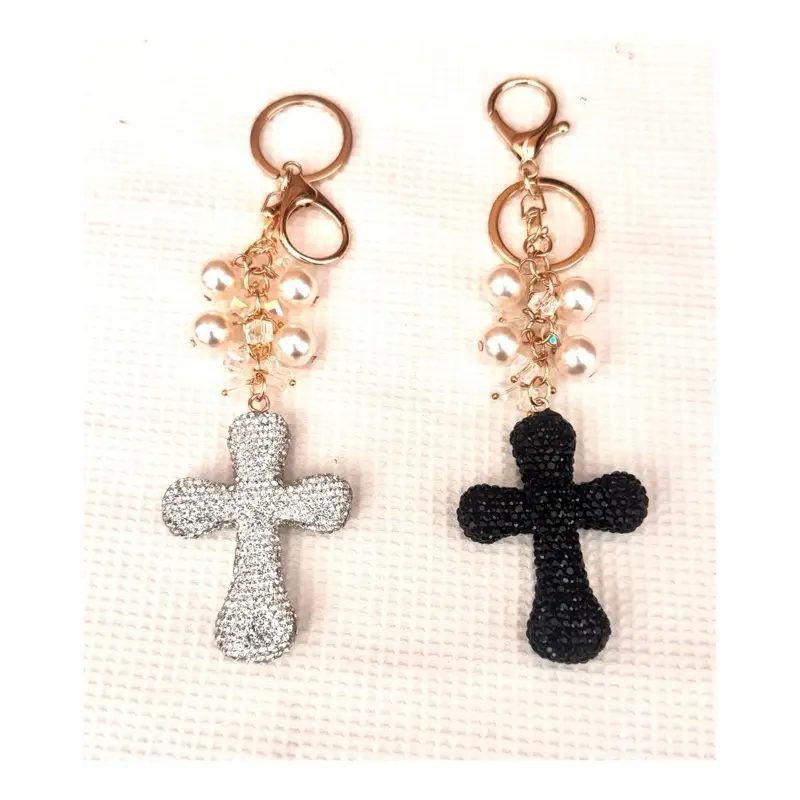 Handmade Sparkly Rhinestone Cross Keychain - Mini Aesthetic Fashion Elegant Cross Decorative Keychain for Key Organization, Compact Portable Fashion Accessory, Aesthetic Keychains