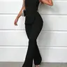 【Black Friday】Women's Solid Color Two-Piece Set, Casual Split Hem Tube Top & High Waist Flare-Leg Pants Set, Elegant Fashion Outfits for Daily Outdoor Wear, Ladies Clothes for Summer, Womenswear