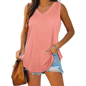 2025 V-neck Sleeveless Solid Color Tank Top T-shirt Women's Clothing Womenswear Purple