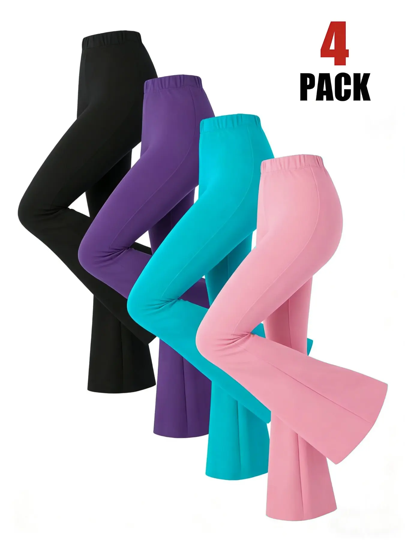 4-Pack Girls' Bottoms, Bell-Bottom Long Pants, Casual Wear Suitable for Various, Comfort Fabric, All-Season Use, Versatile Pairing, Playful Touch