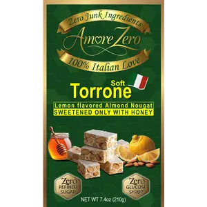 LEMON Snack NO Refined SUGAR, Soft ITALIAN Almond Nougat Sweetened ONLY with HONEY - AMOREZERO , Natural Ingredients, Gluten Free
