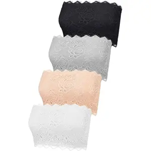 4 Pieces Women's Lace Bandeau Bra Strapless Bralette Seamless Crop Tube Top