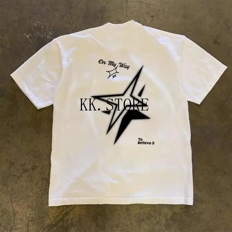 American Retro Star Graphic T-Shirt | Vintage Streetwear Unisex Tee | 100% Cotton Short Sleeve Top for Men & Women | Trendy Casual Fashion Shirt | SKU qmxtrplazv