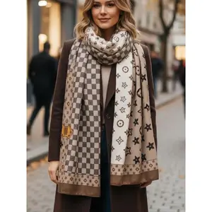 Women's Plaid Scarf Shawl, Autumn Winter Star Chessboard Pattern, Fitted Casual Style, Versatile High-End Large Wrap