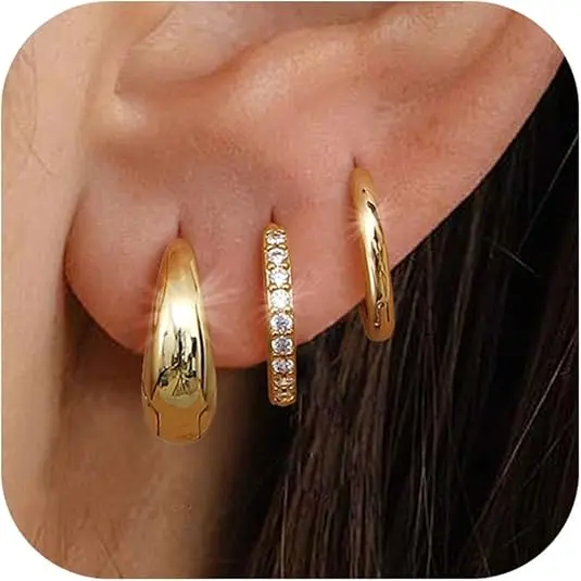Gold : 2 Pairs Hoops + 1 Pair Chunky Hoops