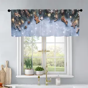 1pc Christmas and New Year printed kitchen curtains Gingerbread man with fir tree branch,bok curtains valance window treatment living room bedroom home decor 54 x 18 inch