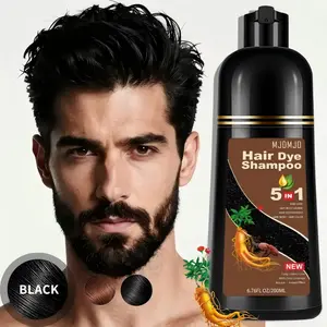 Natural Black Hair & Beard Color Shampoo with Organic Ginseng & Ginger Root Extract, 5-in-1 Instant Gray Coverage Formula for Men & Women, Sulfate-Free & Ammonia-Free Herbal Dye, Restores Shine & Strength, Long-Lasting Salon Results at Home, 6.76 Fl Oz