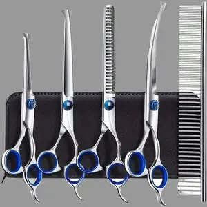Professional Pet Hair Cutting Scissors Set for Dogs & Cats, Stainless Steel #PetGroomingTools #DogCatGrooming #PetHairTrimming