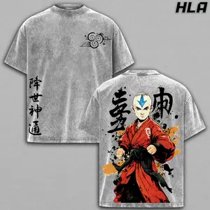Aang Avatar Wash Tee, Avatar The Last Airbender Anime Shirt,  Acid Washed Heavy Cotton, Double Printed, Oversize Fit, Unisex Casual Streetwear, Elemental Fantasy Aesthetic, Viral Anime Gift