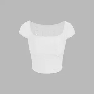 Cider [4 colors, size 2-26] Solid Lace Ruched Back Crop Tee
