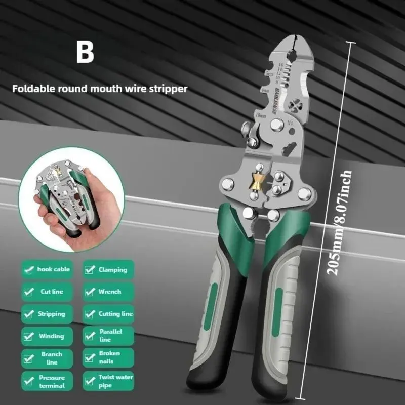 Multifunctional Foldable Wire Stripper Electrical Pliers, 18 in 1 Foldable Wire Stripper Wire Stripper Crimper Cable Cutter Pliers for Cutting and Pulling Wires Cable Scissors