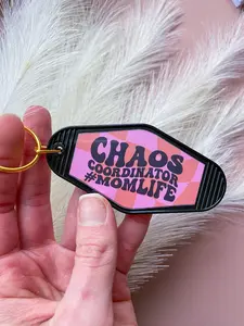 Chaos Coordinator Black And Bright Pink Keychain - Trendy Checkered Motel Keychain - Cute Gifts For Birthday