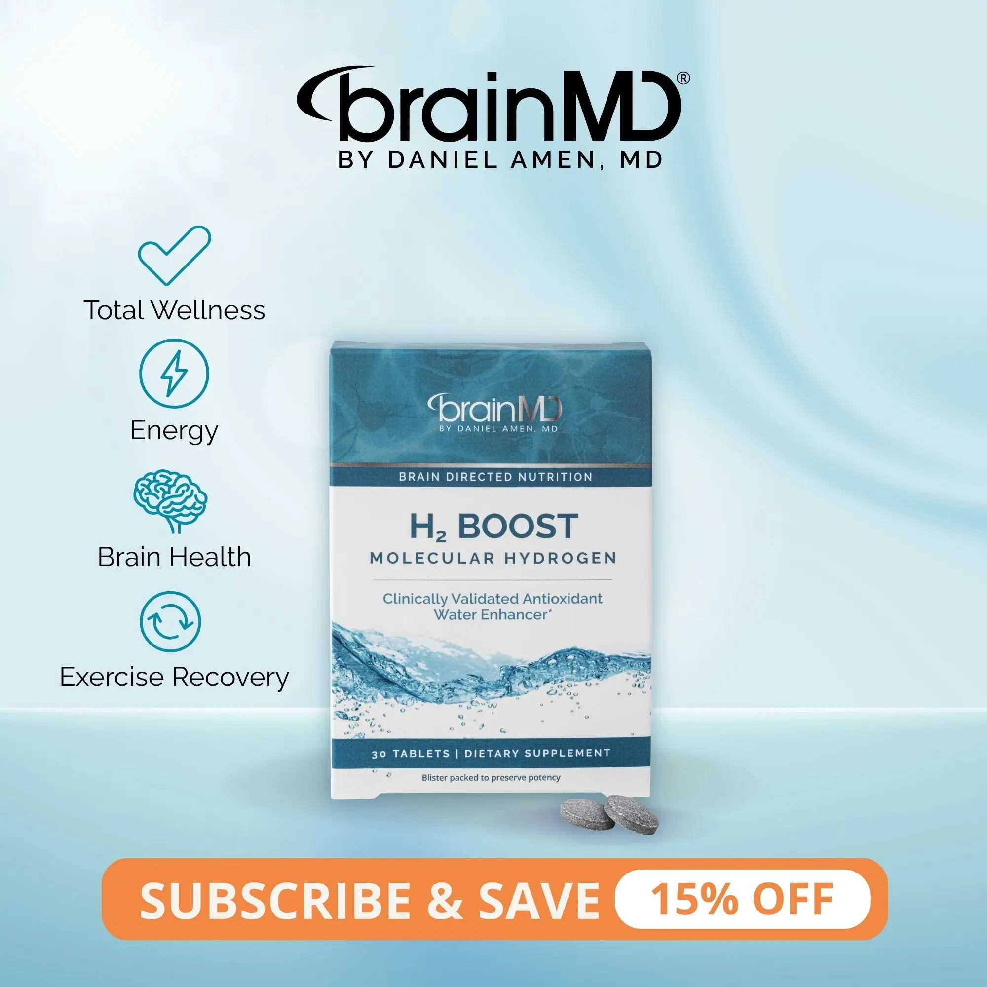 H2 Boost | BrainMD | 30 Tablets | Cellular Energy & Antioxidant Support | Healthy Aging & Mental Clarity | Molecular Hydrogen with Magnesium