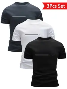 Five-Pack Men's Solid Color Sport T-Shirts, Fitness T Shirt, Workout Clothes, Geometric Pattern, Moisture-Wicking, Breathable, Multiple Colors, Ideal for Gym, Running, Training